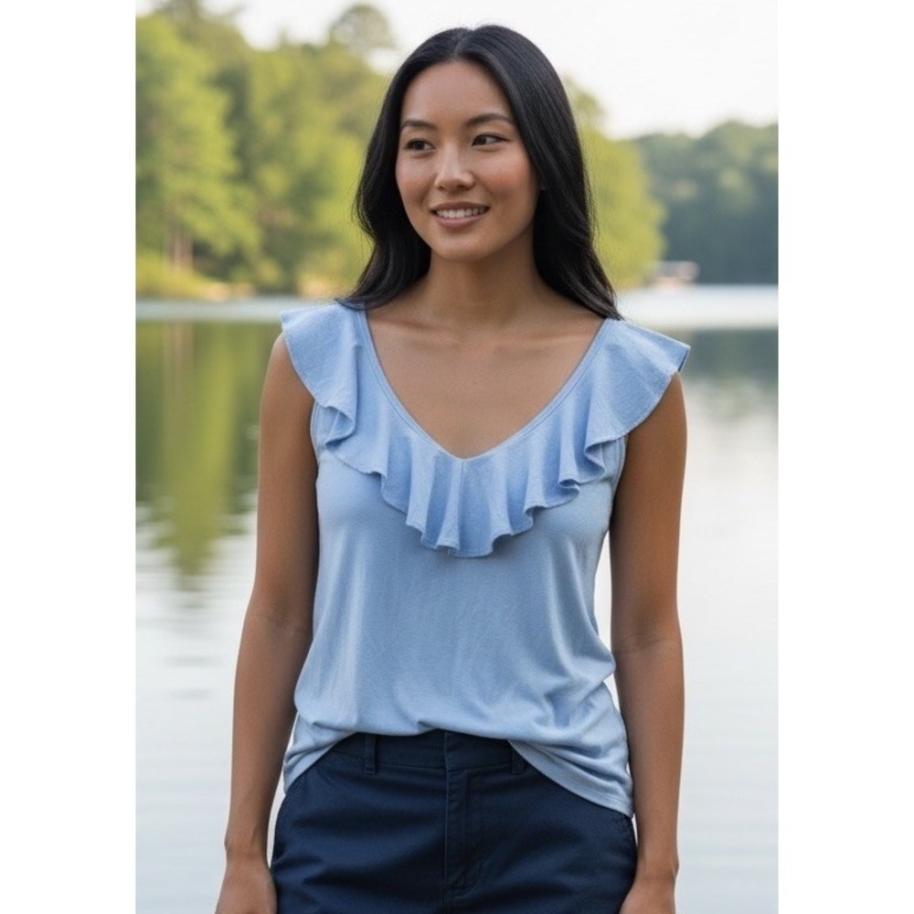 New Lilly Pulitzer Tank Top Luxletic Ruffle Blue Size Small S Vacation Shirt
